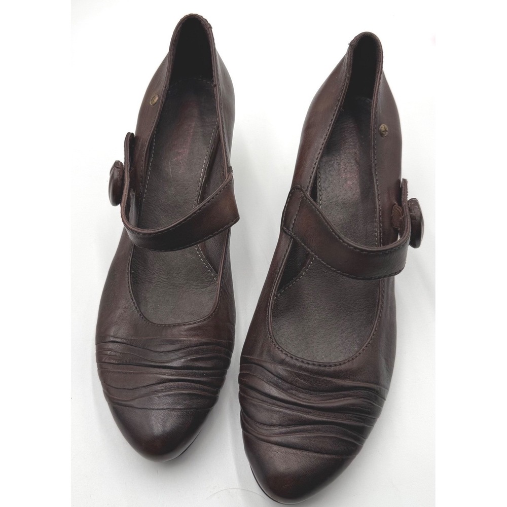 Pikolinos Brown Leather Mary Jane Pleated Round Toe Cone Heels Womens 38 - Picture 1 of 12
